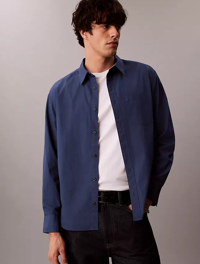 Chemise boutonnée ample en popeline lavée Chemise boutonnée ample en popeline lavée