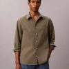 Chemise boutonnée ample en popeline lavée Chemise boutonnée ample en popeline lavée