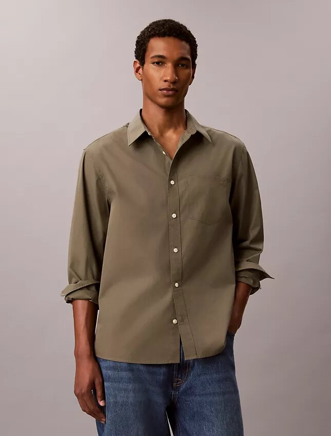 Chemise boutonnée ample en popeline lavée Chemise boutonnée ample en popeline lavée
