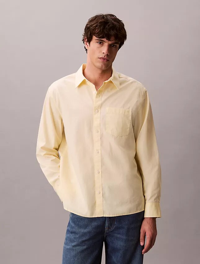 Chemise boutonnée ample en popeline lavée Chemise boutonnée ample en popeline lavée