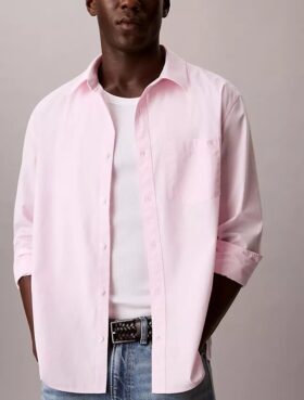 Chemise boutonnée ample en popeline lavée