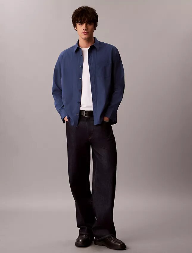 Chemise boutonnée ample en popeline lavée Chemise boutonnée ample en popeline lavée