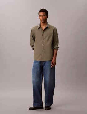 Chemise boutonnée ample en popeline lavée