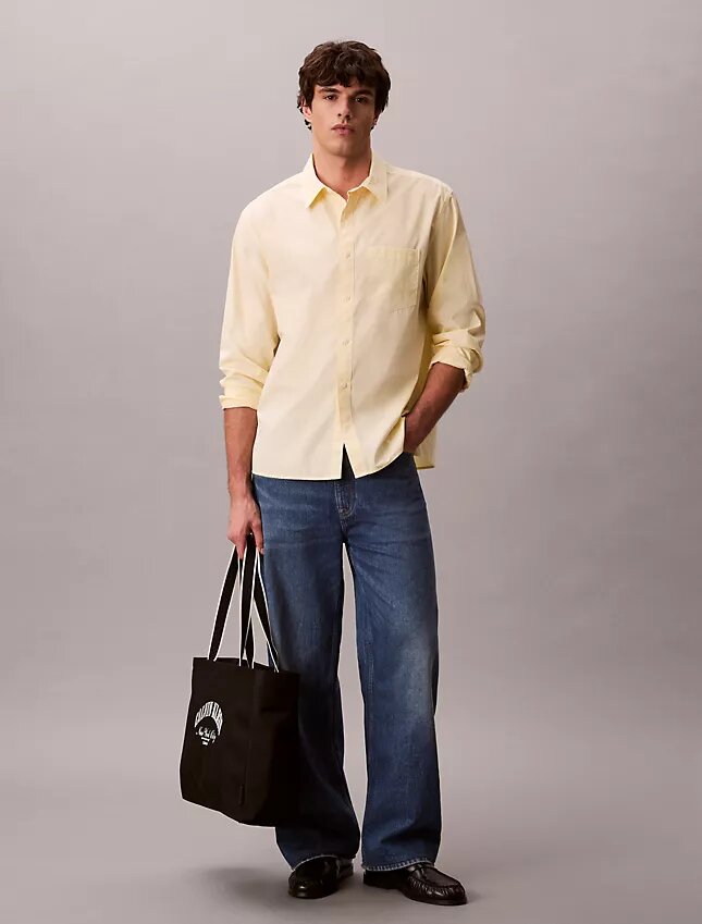 Chemise boutonnée ample en popeline lavée Chemise boutonnée ample en popeline lavée