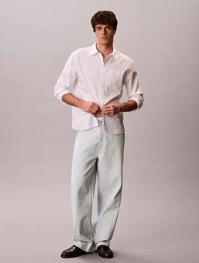 Chemise boutonnée ample en popeline lavée Chemise boutonnée ample en popeline lavée