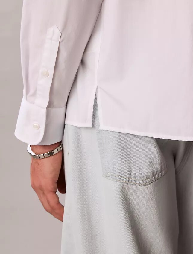 Chemise boutonnée ample en popeline lavée Chemise boutonnée ample en popeline lavée
