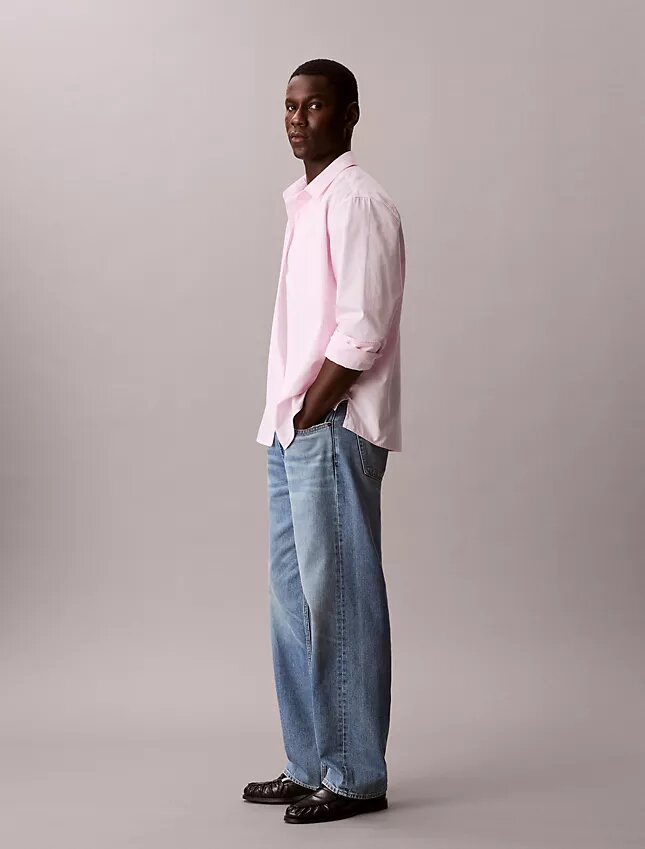 Chemise boutonnée ample en popeline lavée Chemise boutonnée ample en popeline lavée