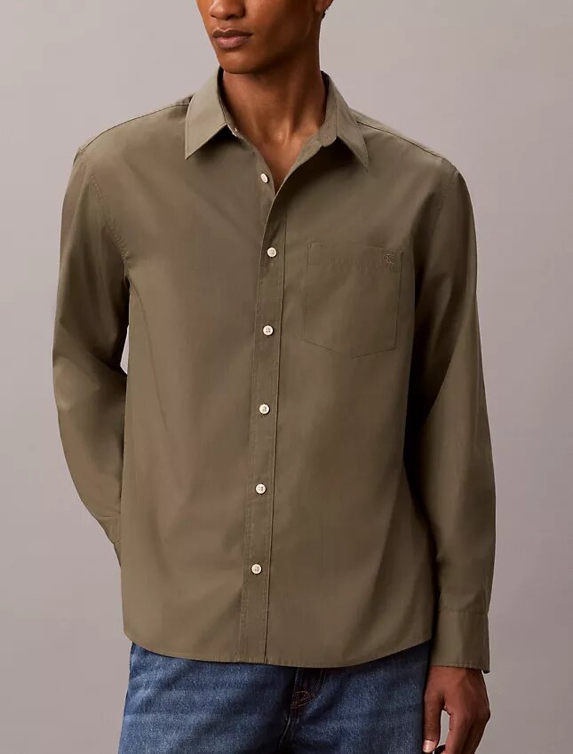 Chemise boutonnée ample en popeline lavée Chemise boutonnée ample en popeline lavée