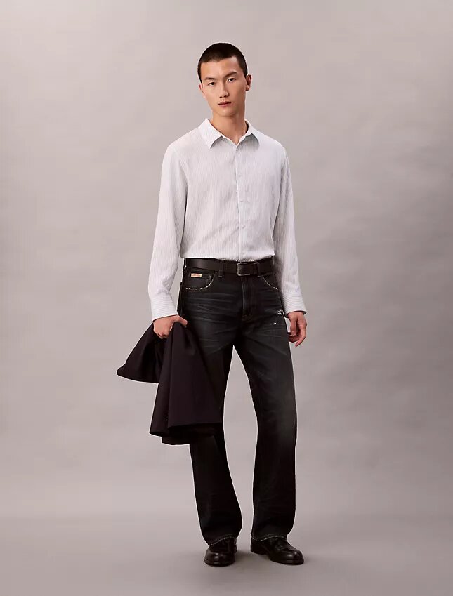 Chemise boutonnée décontractée en mélange de viscose à rayures Chemise boutonnée décontractée en mélange de viscose à rayures