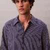 Chemise boutonnée décontractée en mélange de viscose à rayures Chemise boutonnée décontractée en mélange de viscose à rayures