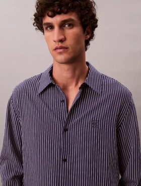 Chemise boutonnée décontractée en mélange de viscose à rayures