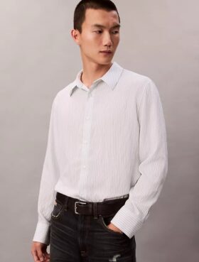 Chemise boutonnée décontractée en mélange de viscose à rayures