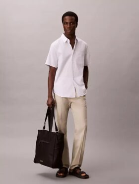 Chemise boutonnée en coton Stretch à fines rayures