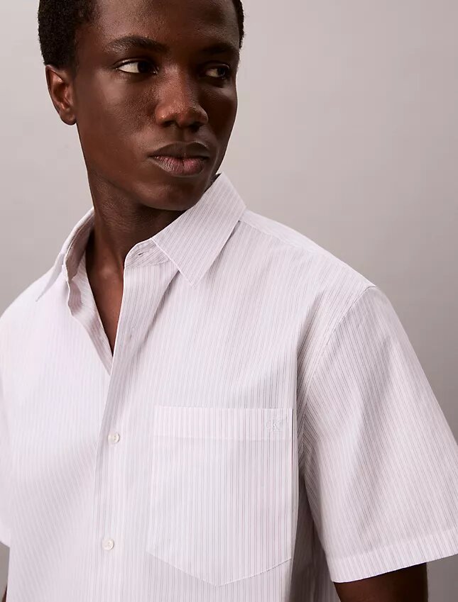 Chemise boutonnée en coton Stretch à fines rayures Chemise boutonnée en coton Stretch à fines rayures