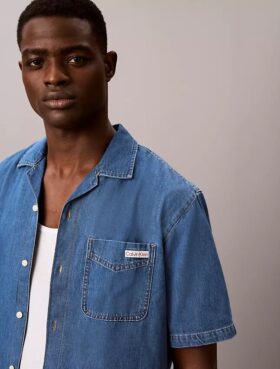 Chemise boutonnée en denim mélangé lin