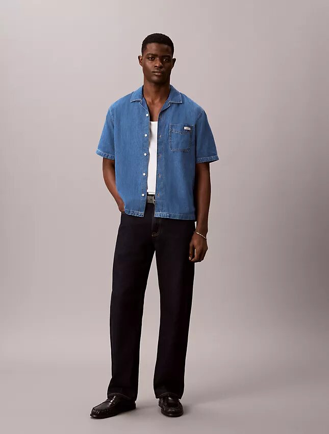 Chemise boutonnée en denim mélangé lin Chemise boutonnée en denim mélangé lin