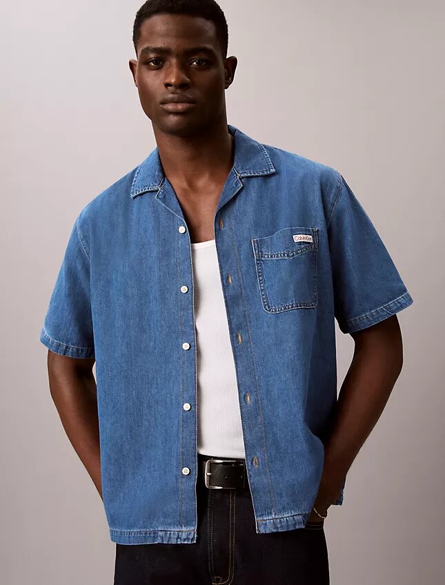Chemise boutonnée en denim mélangé lin Chemise boutonnée en denim mélangé lin