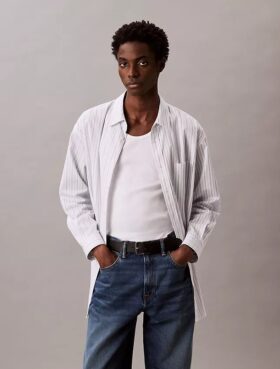 Chemise boutonnée en popeline de coton à rayures
