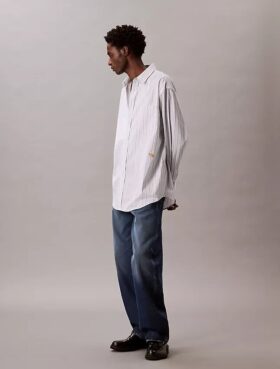 Chemise boutonnée en popeline de coton à rayures