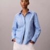 Chemise boutonnée en popeline de coton à rayures et logo Chemise boutonnée en popeline de coton à rayures et logo