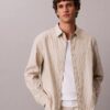 Chemise boutonnée en popeline lavée à rayures Chemise boutonnée en popeline lavée à rayures
