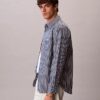 Chemise boutonnée en popeline lavée à rayures Chemise boutonnée en popeline lavée à rayures