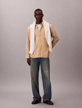 Chemise boutonnée en popeline lavée à rayures