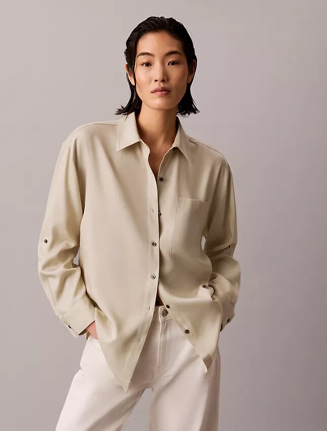 Chemise boutonnée à pattes de boutonnage en lyocell Chemise boutonnée à pattes de boutonnage en lyocell