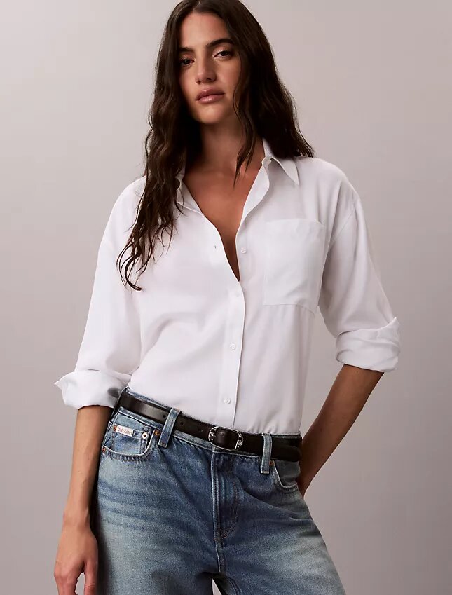Chemise boutonnée à pattes de boutonnage en lyocell Chemise boutonnée à pattes de boutonnage en lyocell