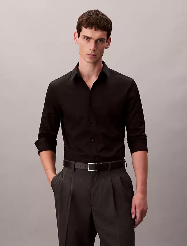 Chemise boutonnée slim en popeline de coton Cotton Stretch Chemise boutonnée slim en popeline de coton Cotton Stretch