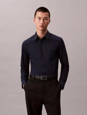 Chemise boutonnée slim en popeline de coton Cotton Stretch
