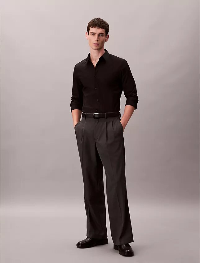 Chemise boutonnée slim en popeline de coton Cotton Stretch Chemise boutonnée slim en popeline de coton Cotton Stretch