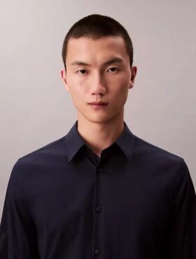 Chemise boutonnée slim en popeline de coton Cotton Stretch