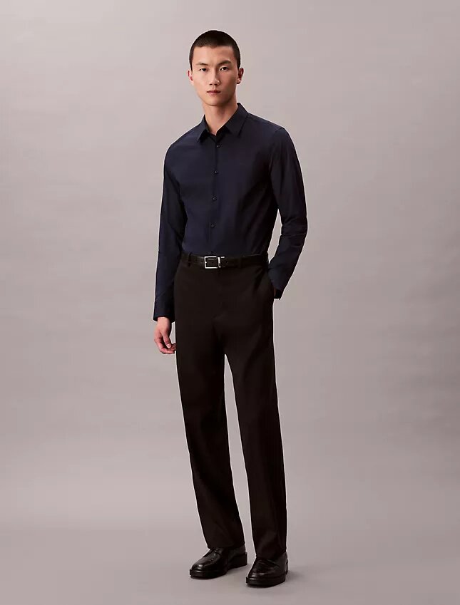 Chemise boutonnée slim en popeline de coton Cotton Stretch Chemise boutonnée slim en popeline de coton Cotton Stretch