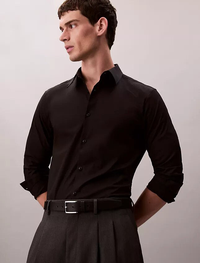 Chemise boutonnée slim en popeline de coton Cotton Stretch Chemise boutonnée slim en popeline de coton Cotton Stretch