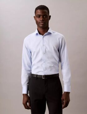 Chemise boutonnée slim fit unie gris acier
