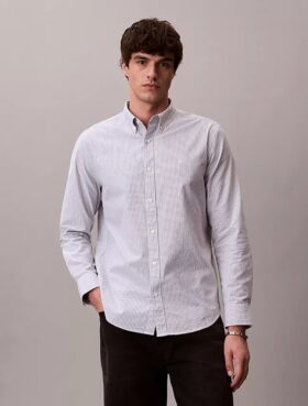Chemise classique boutonnée en Cotton Stretch rayé