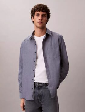 Chemise classique boutonnée en popeline lavée