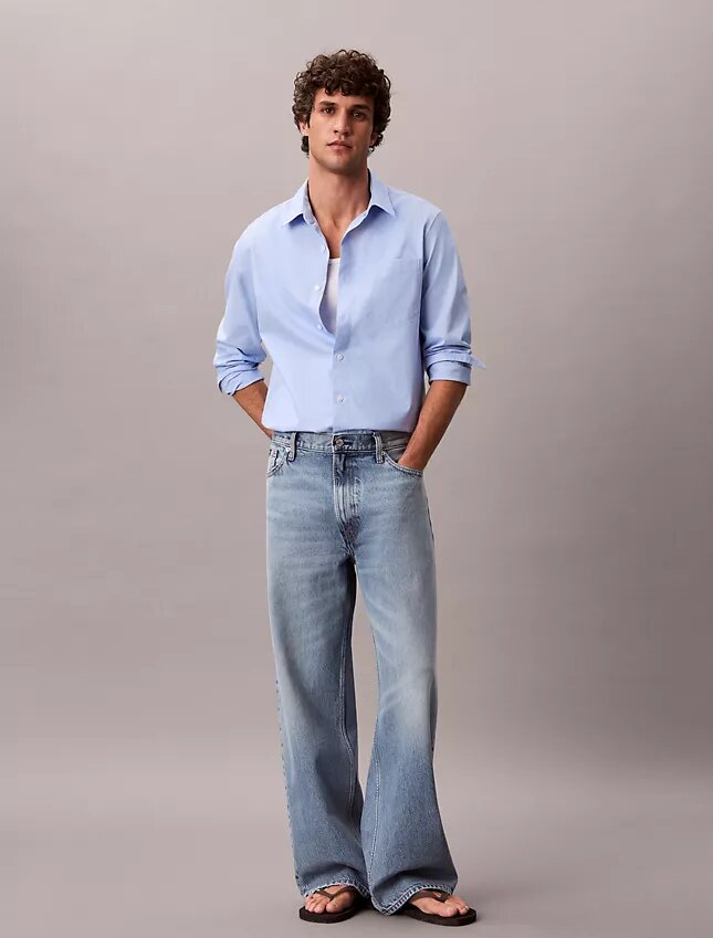 Chemise classique boutonnée en popeline lavée Chemise classique boutonnée en popeline lavée