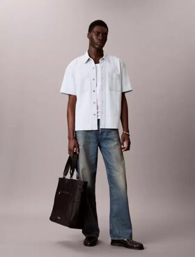Chemise classique en Denim à manches courtes et boutons