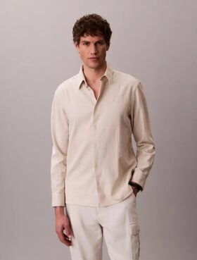 Chemise classique en lin et coton à col boutonné