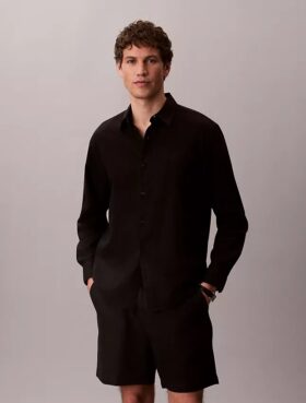 Chemise classique en lin et coton à col boutonné