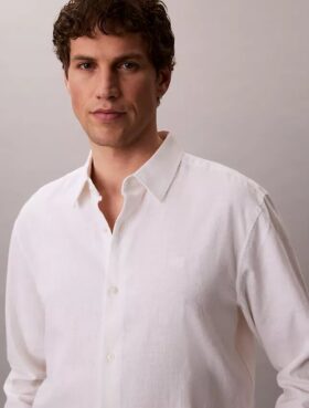 Chemise classique en lin et coton à col boutonné