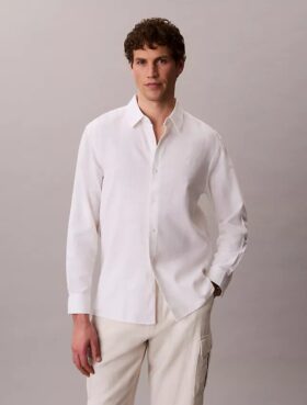 Chemise classique en lin et coton à col boutonné