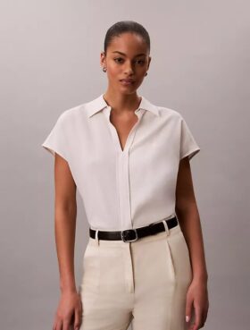 Chemise classique à manches courtes en mélange de lin