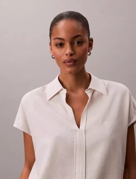 Chemise classique à manches courtes en mélange de lin