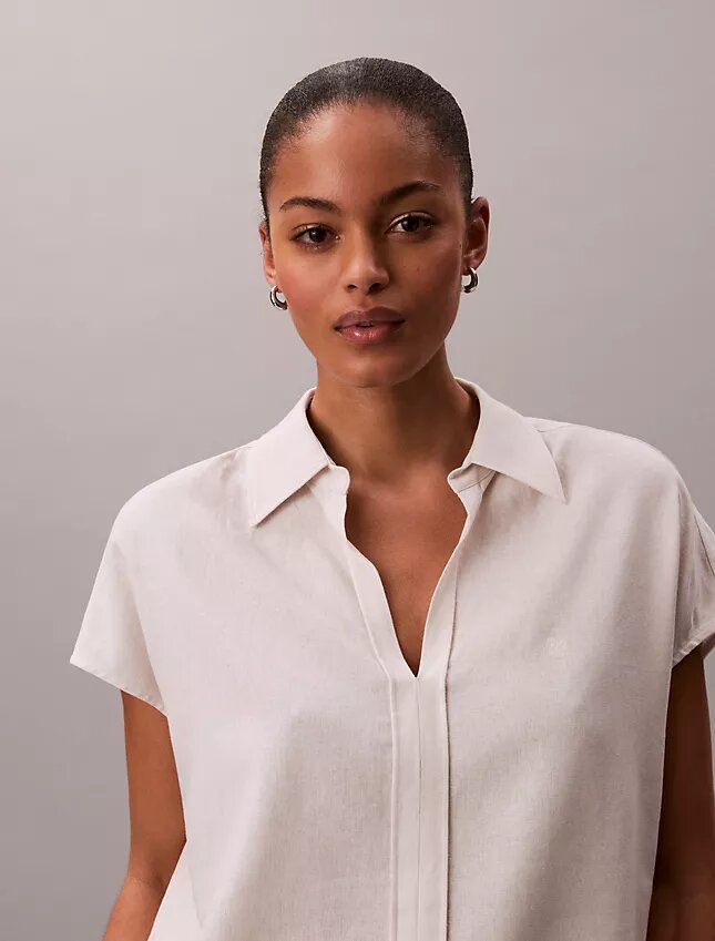 Chemise classique à manches courtes en mélange de lin Chemise classique à manches courtes en mélange de lin