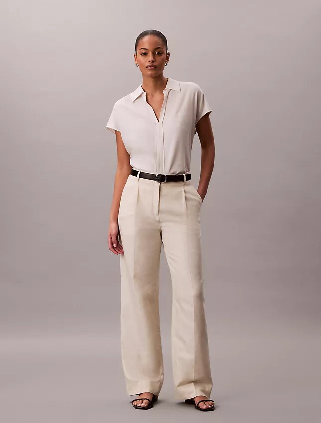 Chemise classique à manches courtes en mélange de lin Chemise classique à manches courtes en mélange de lin