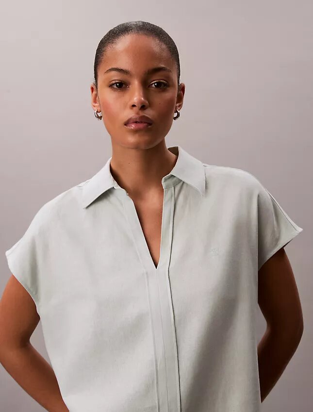 Chemise classique à manches courtes en mélange de lin Chemise classique à manches courtes en mélange de lin