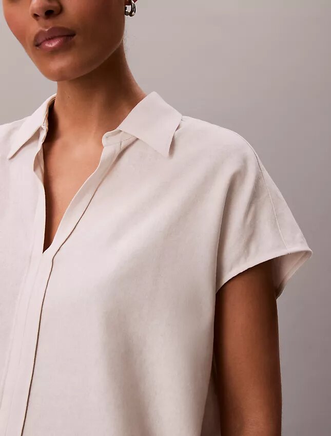 Chemise classique à manches courtes en mélange de lin Chemise classique à manches courtes en mélange de lin